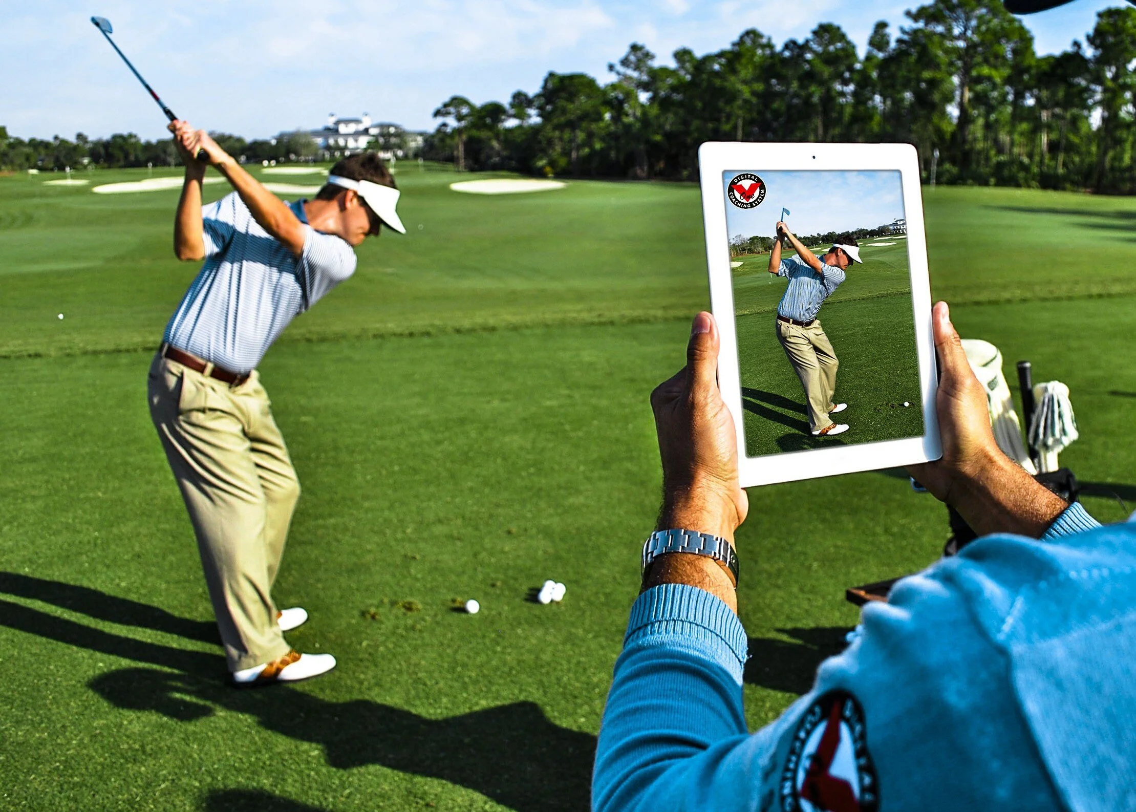 Golfer completing a movement drill used to inform golf instruction